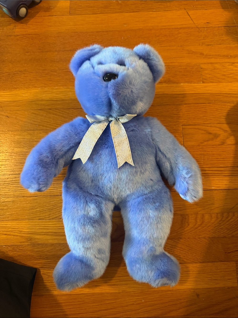 TY Beanie Babies Plush Blue Teddy Bear with Silver Ribbon - Kids Toy